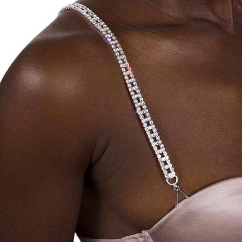Xinlon 2 Stück Damen BH-Träger mit Strasssteinen, Glitzernde Strass Silber BH Schultergurt, Verstellbare Damen BH Unterwäsche Träger, Universelle Ersatz BH Träger Körperzubehör für BH Tops Kleid von Xinlon