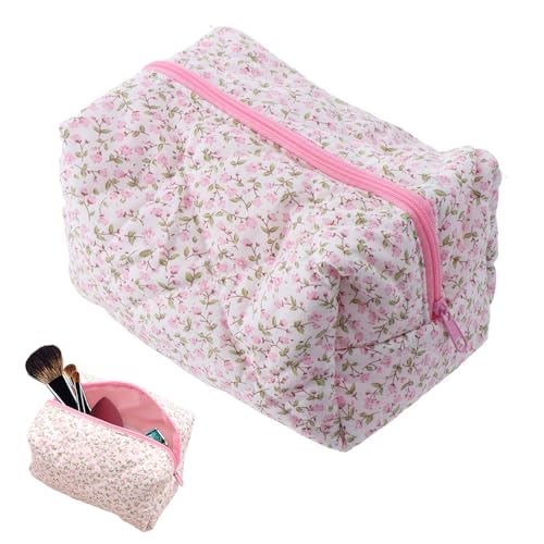 Xinlon Blumen Kosmetiktasche für Mädchen – Große Kapazität Schminktasche mit floralem Druck – Gepolsterte Make-up-Tasche für Pinsel und Beauty-Utensilien, Schminktasche Mädchen von Xinlon