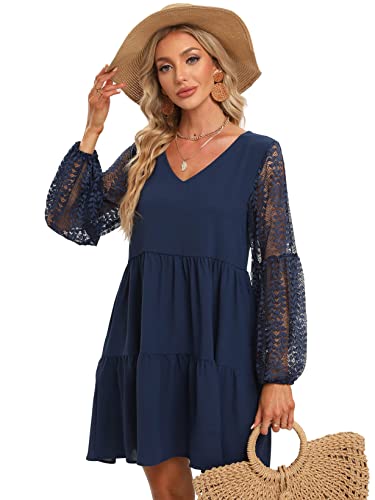 Kleid Damen Sommer Solide Sommerkleid Elegant mit Taschen Casual Spitze Damenkleid Sexy V-Ausschnitt A Linie Langarm Strandkleid mit Puffärmeln Elegante Kleid Damen Sommer Solide Sommerkleid Elegant mit Taschen Casual Spitze Damenkleid Sexy V-Ausschnitt A Linie Langarm Strandkleid mit Puffärmeln Elegante von Xinlong