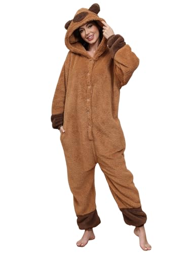 Panda Jumpsuit Damen Tier Oversized Kuschelig Schlafanzug Herren Lang mit Kapuze Reißverschluss Unisex Tier Tierkostüme Nachtwäsche Winter von Xinlong