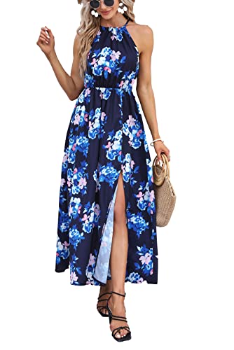 Xinlong Damen Kleid Sommer Casual Maxikleid Bohemien Kleid Lange Ärmellos Party Cocktailkleid Strandkleider Kleider Sexy von Xinlong