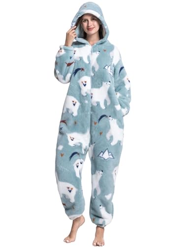 Xinlong Halloween Kostüm Schlafanzug Einteiler Damen Plüschjumpsuit Adult Oversized Onesie Winter Pyjamas Unisex Erwachsene mit Kapuze Taschen von Xinlong