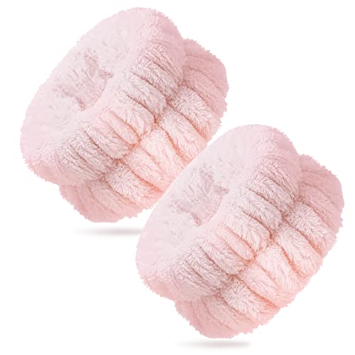 Gesicht Waschen Armband Spa Gesicht Armbänder Makeup Schweißbänder Elastisch Handgelenk Spa Waschband Saugfähige Handtuch Armbänder für Gesichtsreinigung Hautpflege Frauen Mädchen (Rosa) von Xinnun