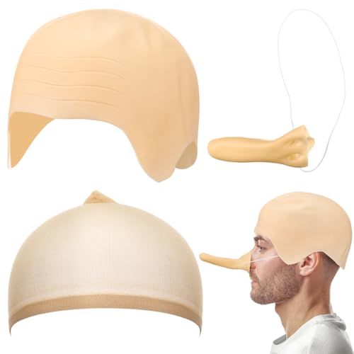 Xinjun Glatzenkappen Haarnetz Wig Cap und Gefälschte Hexennase Lustige Perücke Glatzenkappe für Erwachsene Männer und Frauen Halloween Cosplay Zubehör Glatze Perückenkappe Kostümzubehör Karneval von Xinnun