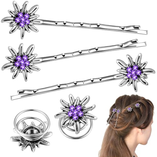 Xinnun 5 Stück Traditionelles Strass Edelweiß Haarschmuck Elegante Trachtenschmuck Damen Wellenform Haarspange Federklemmen für Bayerisch Bierfest Dirndlschmuck Trachten Dirndl Accessoires(Lila) von Xinnun