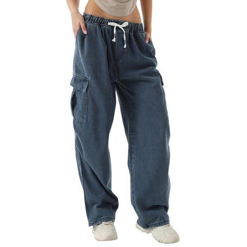 Xinor Baggy Jeans Damen High Waist Y2k Wide Leg Jeanshose Boyfriend Vintage Weite Cargohose Streetwear Freizeithose von Xinor