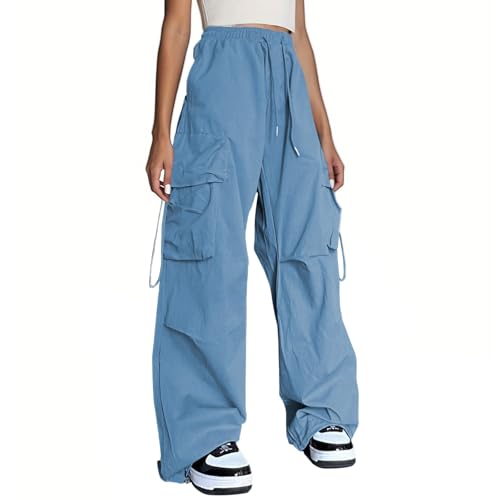 Xinor Cargohose Damen Y2k High Waist Baggy Parachute Pants mit Taschen Wide Leg Hose Streetwear Freizeithose von Xinor