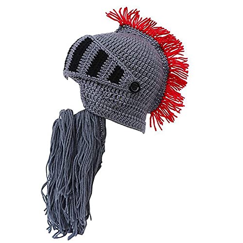 XINQIAO Herren Handarbeit Mütze Stricken Lustig Hut Cosplay Ritter Helm Kappen (Grau) von XINQIAO