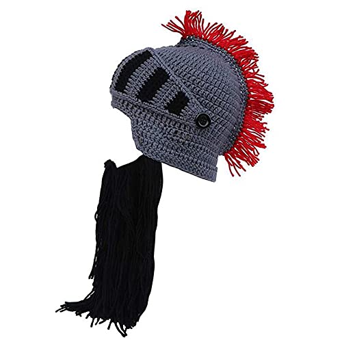 XINQIAO Herren Handarbeit Mütze Stricken Lustig Hut Cosplay Ritter Helm Kappen (Schwarz) von XINQIAO