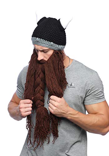 Xinqiao Wikinger-Barbar-Mütze für Herren, lustig, mit Hörnern, Braun von XINQIAO