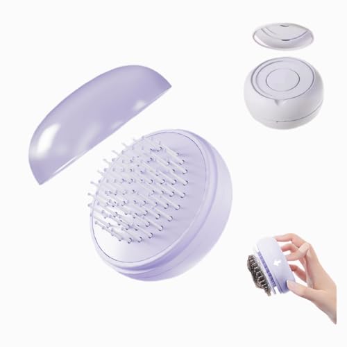 Selbstreinigende Haarbürste, Mini-Reisebürste mit Spiegel, tragbare Geldbörsenbürste für alle Haartypen, Kopfhautmassagegerät für Damen, Herren, Kinder (lila) von Xinqirity