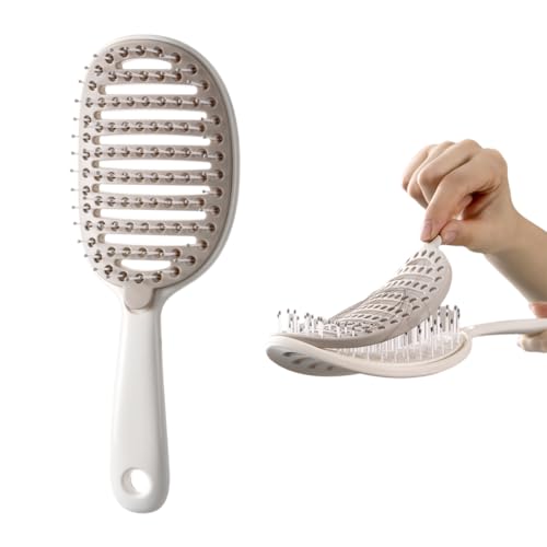 Selbstreinigende Haarbürste, leicht zu reinigende Entwirrungsbürste, gebogen, belüftet, Entwirrbürste für schnelleres Föhnen für Damen, Herren, Kinder, nasses und trockenes Haar (weiß) von Xinqirity
