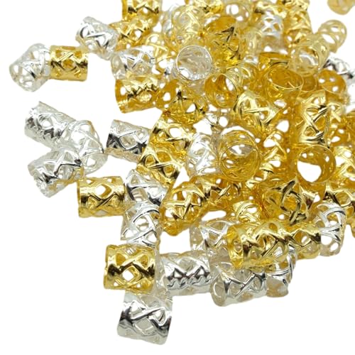 100pcs Metall Haarringe Perlen Manschettenröhrchen Trendy Dreadlock Furcht Haare Geflecht Nicht Abgestattet Ohrclip Bart Haarzubehör von Xinsheinelry