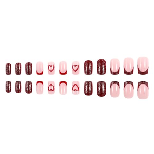 24 Stück Künstliche Nägel Zum Valentinstag Kurz Zum Aufdrücken Herz Acrylnägel Französische Spitze Zum Aufkleben Für Frauen Und Mädchen von Xinsheinelry