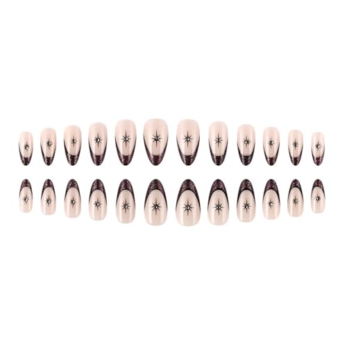 24 Stück Kurze Mandelnägel Zum Aufdrücken Glitzer Sterndesign Acrylnägel Mit Französischer Spitze Zum Aufkleben Für Frauen von Xinsheinelry