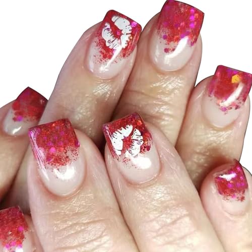 24 Stück Quadratische Nägel Zum Aufdrücken Valentinstag Französische Kunstnägel Acryl Kunstnägel Künstliche Nägel Kleber Auf Den Nägeln Für Damen von Xinsheinelry