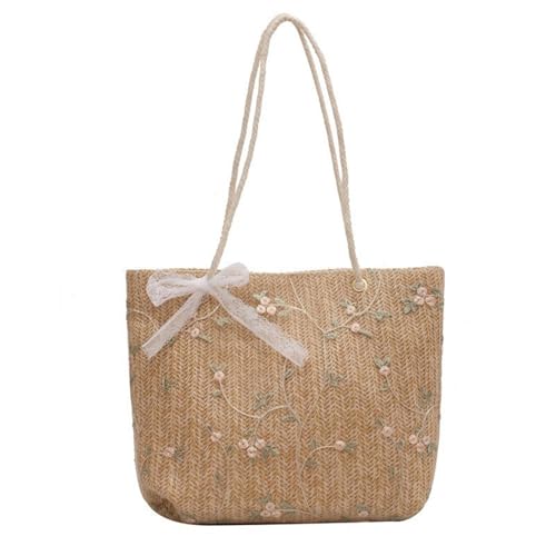 Elegante Aus Stroh Gewebte Umhängetasche Mit Zarter Spitze Schleife Blumenstickerei Große Kapazität Handtasche Strand Shopper Tasche von Xinsheinelry