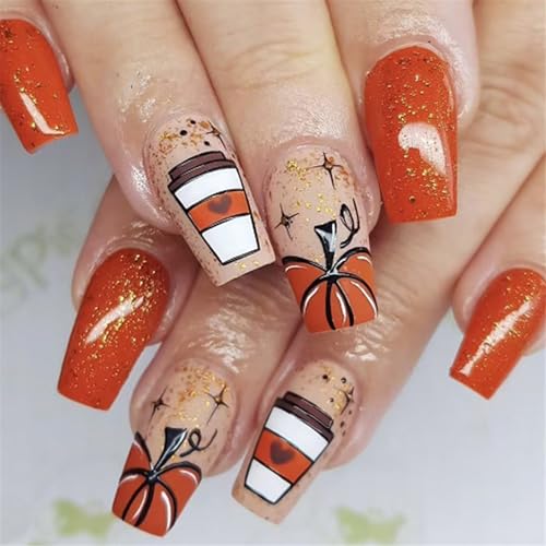 Thanksgiving Press On Nails Künstliche Nägel Mandel Falsche Nägel Aufklebende Nägel Für Frauen Acryl Maniküre von Xinsheinelry