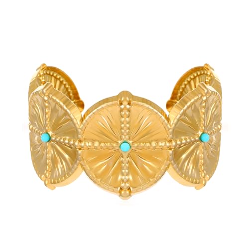 Xinsheinelry Stapelbares Geometrisches Armband 18K Gold Plattiert Edelstahl Allergie Resistent Schmuck Retro Design Formelle Freizeitkleidung von Xinsheinelry