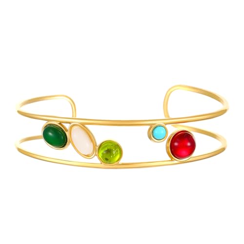 Xinsheinelry Stapelbares Geometrisches Armband 18K Gold Plattiert Edelstahl Allergie Resistent Schmuck Retro Design Formelle Freizeitkleidung von Xinsheinelry
