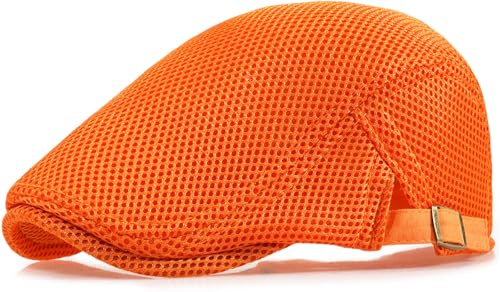 Xinveen Herren Mesh Cap Atmungsaktiv Sommer Newsboy Hut Verstellbare Baskenmütze Ivy Cap Irish Cabbie Fahren Jagd Hüte, Orange/Abendrot im Zickzackmuster (Sunset Chevron), Einheitsgröße von Xinveen