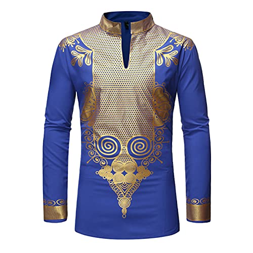 Xinvivion Afrikanische Langarm Dashiki Shirt für Herren, Bedruckte Hemden Traditionelle Ethnische Stehkragen Pullover Robe von Xinvivion