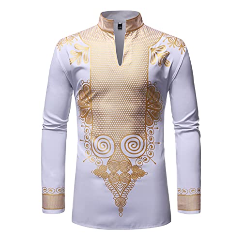 Xinvivion Afrikanische Langarm Dashiki Shirt für Herren, Bedruckte Hemden Traditionelle Ethnische Stehkragen Pullover Robe von Xinvivion