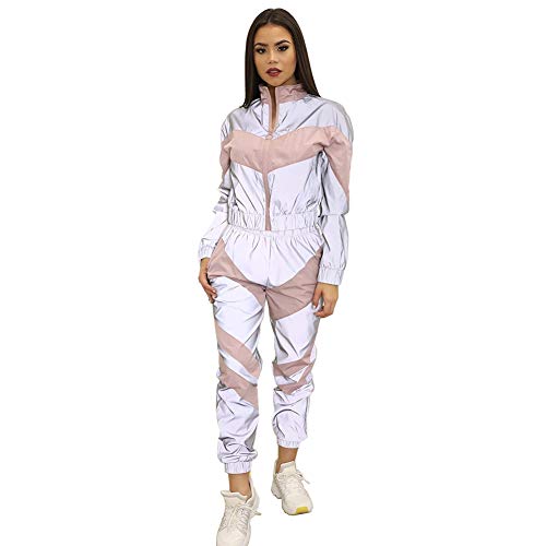 Xinvivion Damen Reflektierende 2-Teilige Trainingsanzug Outfits, Kurzer Jacke und Hoher Taille Hosen von Xinvivion