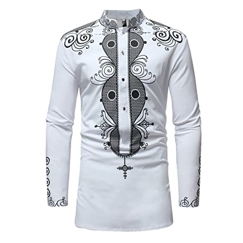 Xinvivion Herren Afrikanische Hemden - Rich Bazin Dashiki Hemd Ethnische Kleidung Nigeria Langarm Bronzing Stehkragen T-Shirts von Xinvivion