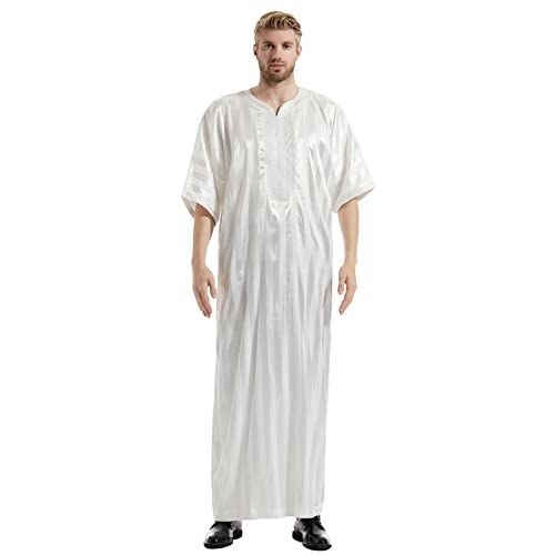 Xinvivion Herren Muslim Vintage Stickerei Robe Islamische Dubai Thobe Voller Länge Hemden Arab Kaftan Nahen Osten Ethnische Kleidung von Xinvivion