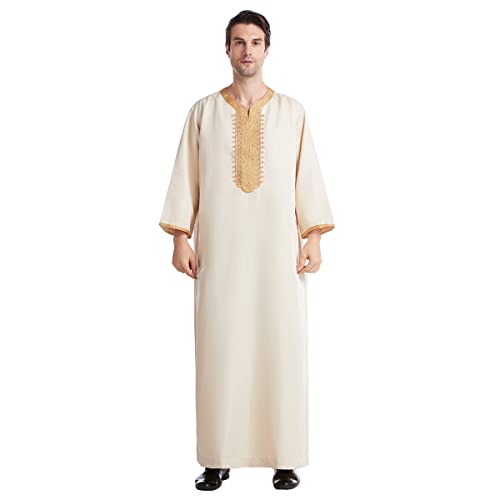 Xinvivion Männer Muslimische Robe Islamische Langarm Kaftan Jubba Thobe Arabische Dubai Naher Osten Ethnische Kleidung von Xinvivion