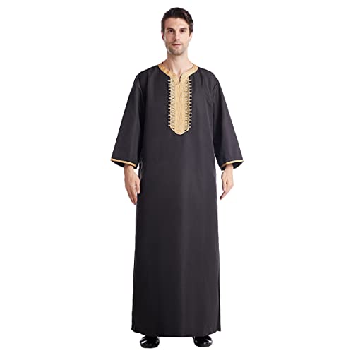 Xinvivion Männer Muslimische Robe Islamische Langarm Kaftan Jubba Thobe Arabische Dubai Naher Osten Ethnische Kleidung von Xinvivion