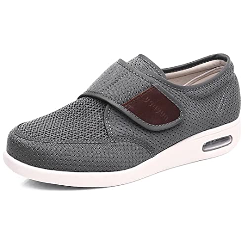 Xinwanhong Diabetiker Schuhe für Geschwollene Füße, Orthopädische Schuhe Herren Damen, Klettschuhe Verbandschuh, Mesh Atmungsaktive Wanderschuhe, Gesundheitsschuhe, Präventivschuhe, Grau, 43,5 von Xinwanhong