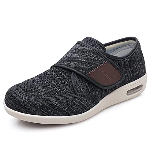 Xinwanhong Diabetiker Schuhe für Geschwollene Füße, Orthopädische Schuhe Herren Damen, Klettschuhe Verbandschuh, Mesh Atmungsaktive Wanderschuhe, Gesundheitsschuhe, Präventivschuhe, Schwarzgrau, 40,5 von Xinwanhong