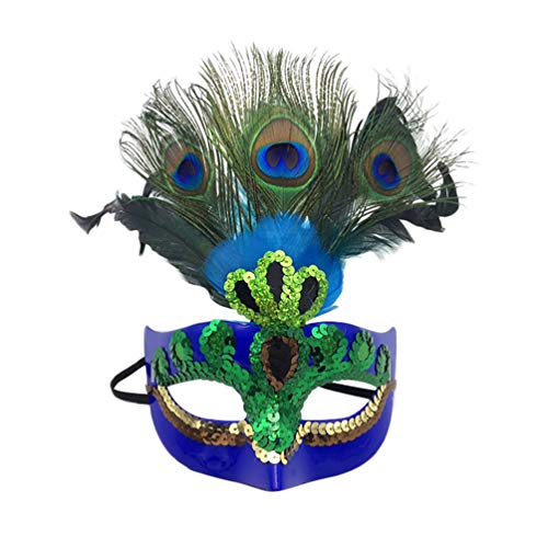 Xinwcanga Pfauenfeder-Maske Maskenball Kostüm-Party Halloween Cosplay Damen Gesicht Augenmaske (Blau, One size) von Xinwcanga
