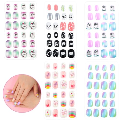 Xinzistar 120 Stück Nägel Zum Aufkleben für Kinder, Selbstklebende Künstliche Fingernägel Set, False Nail Set Künstliche Nail Tips Geschenk für Mädchen Nägel Geschenk von Xinzistar