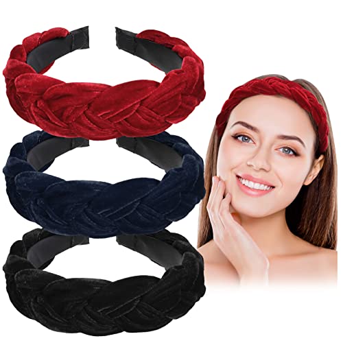 Xinzistar 3 Stück Haarreif Samt Geflochtenes Stirnband Braid Haarband Breit Vintage Haarreifen für Damen, Frauen und Mädchen Waschen des Gesichts Make up von Xinzistar