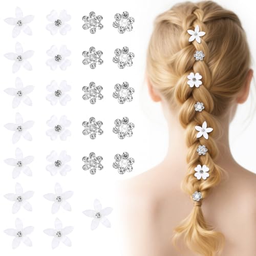 25 Stück Mini Haarspangen Blumen, Weiß Kleine Blumen Haarklammer mit Strass, Hochzeit Haarschmuck, Haar Accessoire für Mädchen und Damen (4 Blumenmuster) von Xishoyen