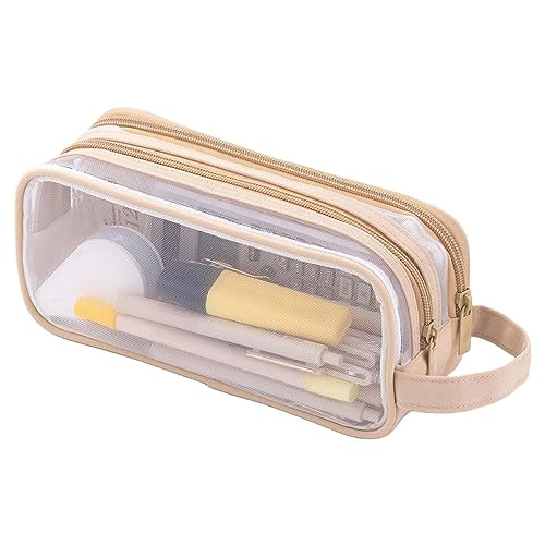 Xistuoz Mesh Federmäppchen, Groß Transparent Federmäppchen mit 2 Fächern und Reißverschluss, Klar Federmäppchen Prüfung Federmäppchen für Kinder Mädchen von Xistuoz