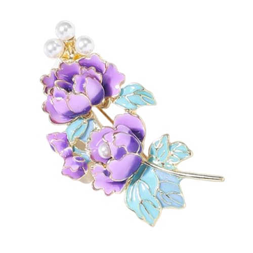 Xisulay Exquisite Brosche-Kee-resistente Blumenform Brosche Stift mit Kunstperlen Emaille Pin für Frauen detailliertes Mantelabzeichen Accessoire Wear-Resistant Rost-Sof-Design Design Violett von Xisulay