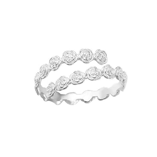 Xisulay Exquisites Design Ring Rosenblütenring für verstellbare silberne Ringe aus Frauen mit exquisitem Design Vintage Blumenschmuck für Hochzeits Engagement oder Geschenk für Mutter Braut Freun von Xisulay