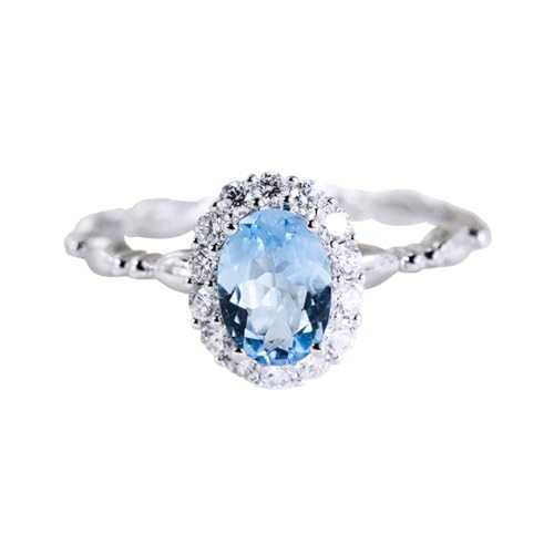Xisulay Hochwertiger Metallring Blauer Ringblau-Strassringe für Frauen verstellbarer Silberöffnungsschmuck mit kubischer Zirkonia-Textur bequemer Verschleiß see-inspiriertes Design modisch Blau von Xisulay