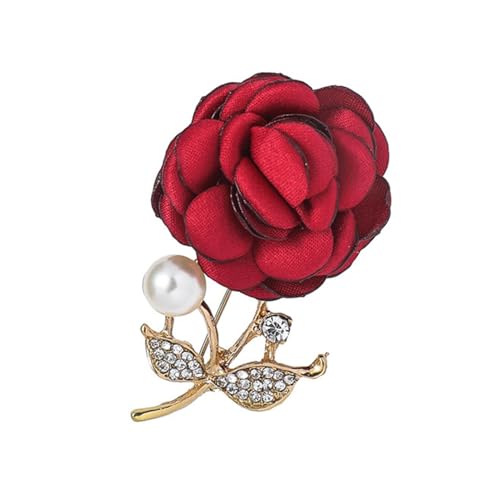 Xisulay Legierung Brosche Exquisite Kunstperlen Stoff Rose Brosche Elegante Künstliche Blume Pin mit Strass für Frauen Revers Zubehör für Mantel Hut oder Tasche Trendy Langlebig, Metall von Xisulay