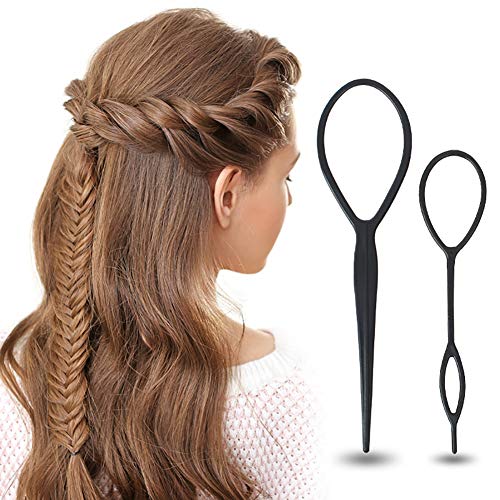 Xiton 2PCS ZubehöR FüR Haargeflechte Pferdeschwanz Styling Maker Clip FranzöSisch Braid Werkzeug Magie Topsy Schwanz Loop Hair Kit FüR Frauen MäDchen (Schwarz) von Xiton