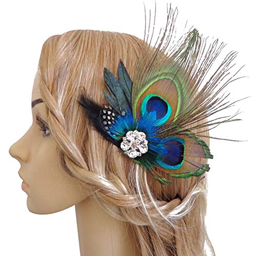 Xiton Haarklammer Haarklammer Feder Haarspange Retro-Pfau-Feder-Haar-Klipp vorzügliche Feder Haarnadeln Hochzeit Feder Fascinator Accessoires für Damen und Mädchen von Xiton