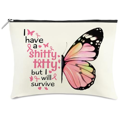 Pink Ribbon Krebsbewusstseinsgeschenke für Frauen, inspirierende Make-up-Tasche und Survivor-Essentials-Set, Stil 1, Brustkrebsbewusstsein von XiuGlimpse
