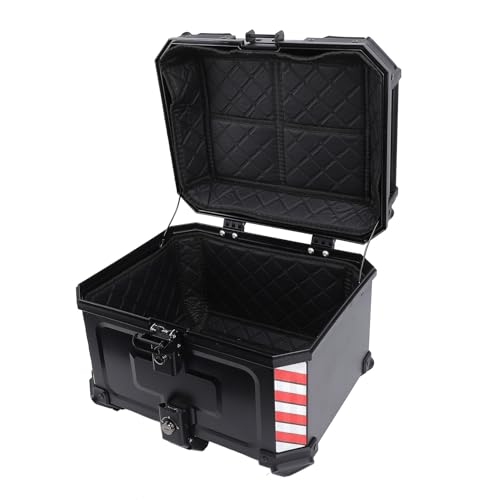 Xiuganpo 45L Motorrad-Topbox, Universeller Aluminium-Kofferraum mit Sicherheitsschloss, wasserdichte Motorrad-Heckbox für Helmgepäck, Stark Reflektierende Aufkleber, Stoßfestes Design von Xiuganpo