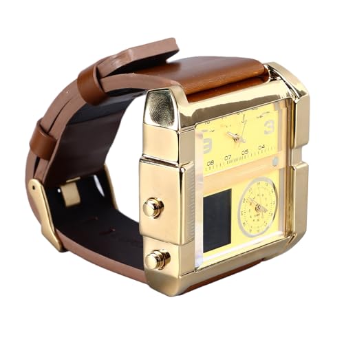 Xiuganpo Minimalistische Triple-Time-Sportuhr aus Leder für Herren, 6-stellige LED-Digitaluhr mit Großem Zifferblatt und Atmungsaktivem Lederarmband, Alarm, Datum und 12- oder von Xiuganpo