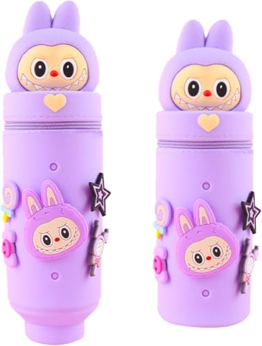 Xiujuers la-bubu Federmäppchen, Mäppchen, 2-in-1 Weichem Silikon Federtasche, Weiche Silikontasche, Stand Up Federmäppchen, Stifte Mäppchen, Stifthalter Bleistifttasche Mädchen Junge (Lila) von Xiujuers