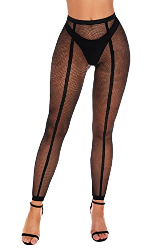 Xiusemy Damen Fischnetz Strumpfhosen Sexy Strümpfe Schwarz Streifen Strumpfhosen Leggings（CS,Schwarz,One Size） von Xiusemy